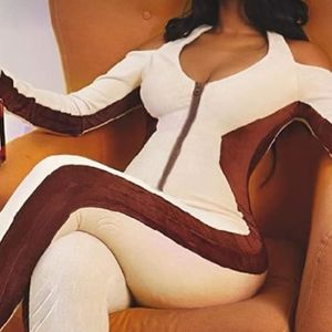 Corduroy striped cold shoulder fitted jumpsuit